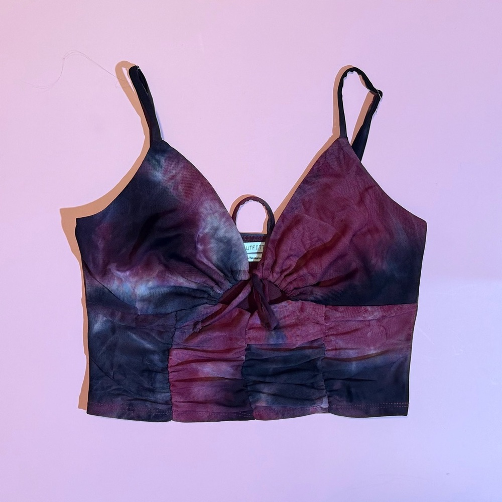 Urban Outfitters Red and Blue Tie Front Crop Top